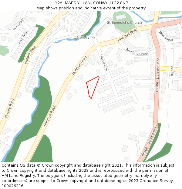 12A, MAES Y LLAN, CONWY, LL32 8NB: Location map and indicative extent of plot