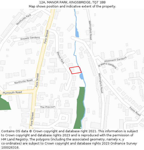 12A, MANOR PARK, KINGSBRIDGE, TQ7 1BB: Location map and indicative extent of plot