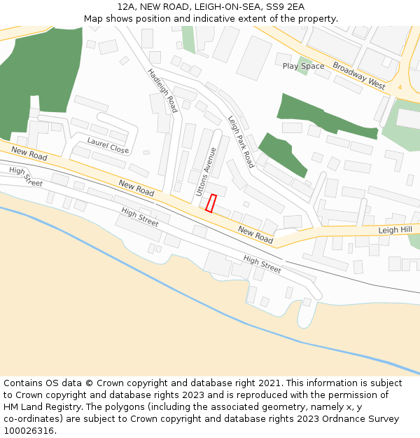 12A, NEW ROAD, LEIGH-ON-SEA, SS9 2EA: Location map and indicative extent of plot