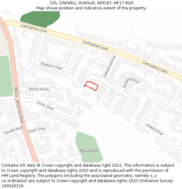 12A, OAKWELL AVENUE, BATLEY, WF17 8QA: Location map and indicative extent of plot