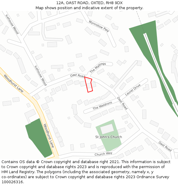 12A, OAST ROAD, OXTED, RH8 9DX: Location map and indicative extent of plot