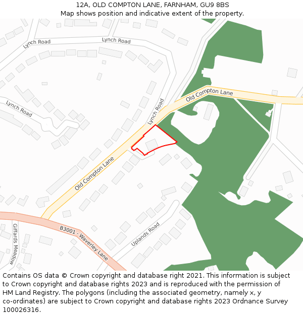12A, OLD COMPTON LANE, FARNHAM, GU9 8BS: Location map and indicative extent of plot