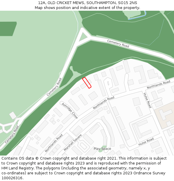 12A, OLD CRICKET MEWS, SOUTHAMPTON, SO15 2NS: Location map and indicative extent of plot