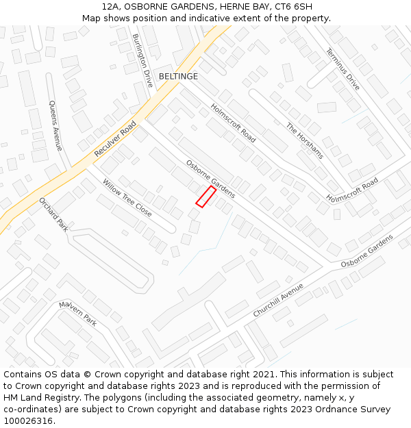 12A, OSBORNE GARDENS, HERNE BAY, CT6 6SH: Location map and indicative extent of plot