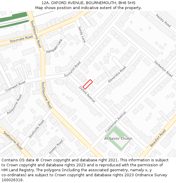 12A, OXFORD AVENUE, BOURNEMOUTH, BH6 5HS: Location map and indicative extent of plot