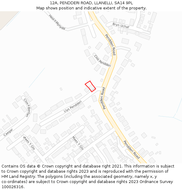 12A, PENDDERI ROAD, LLANELLI, SA14 9PL: Location map and indicative extent of plot