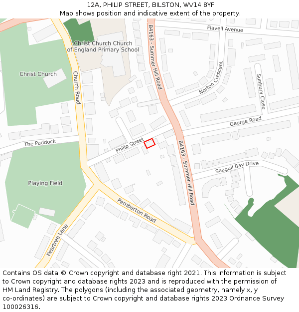 12A, PHILIP STREET, BILSTON, WV14 8YF: Location map and indicative extent of plot