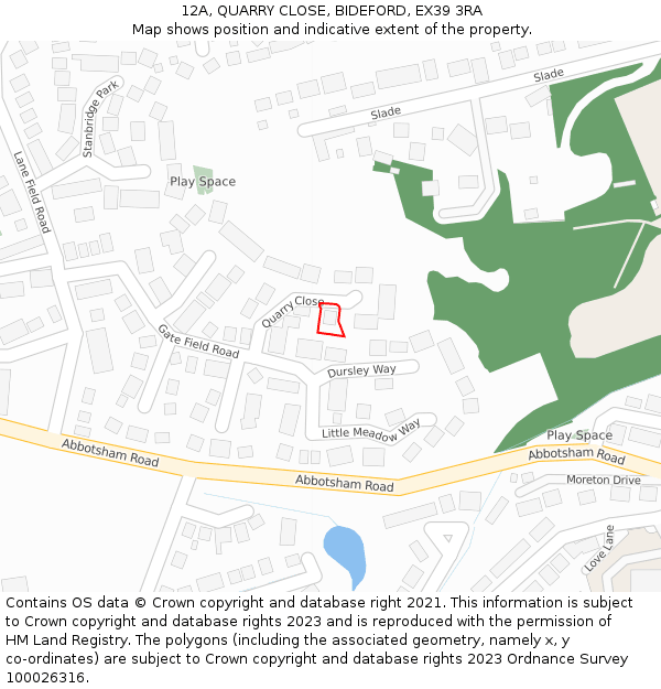 12A, QUARRY CLOSE, BIDEFORD, EX39 3RA: Location map and indicative extent of plot