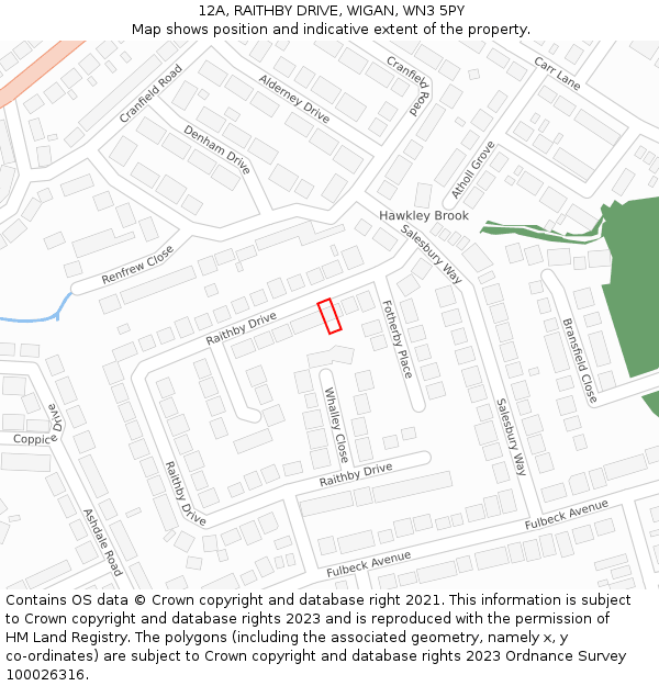 12A, RAITHBY DRIVE, WIGAN, WN3 5PY: Location map and indicative extent of plot