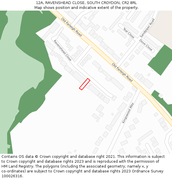 12A, RAVENSHEAD CLOSE, SOUTH CROYDON, CR2 8RL: Location map and indicative extent of plot