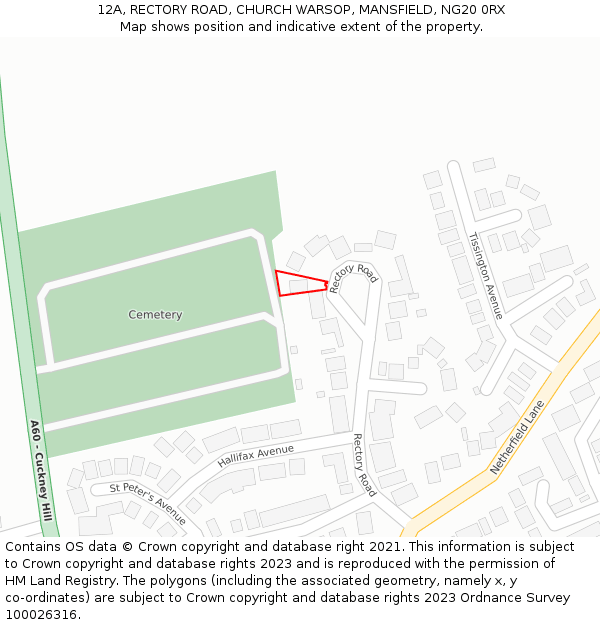 12A, RECTORY ROAD, CHURCH WARSOP, MANSFIELD, NG20 0RX: Location map and indicative extent of plot