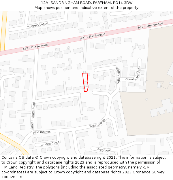 12A, SANDRINGHAM ROAD, FAREHAM, PO14 3DW: Location map and indicative extent of plot