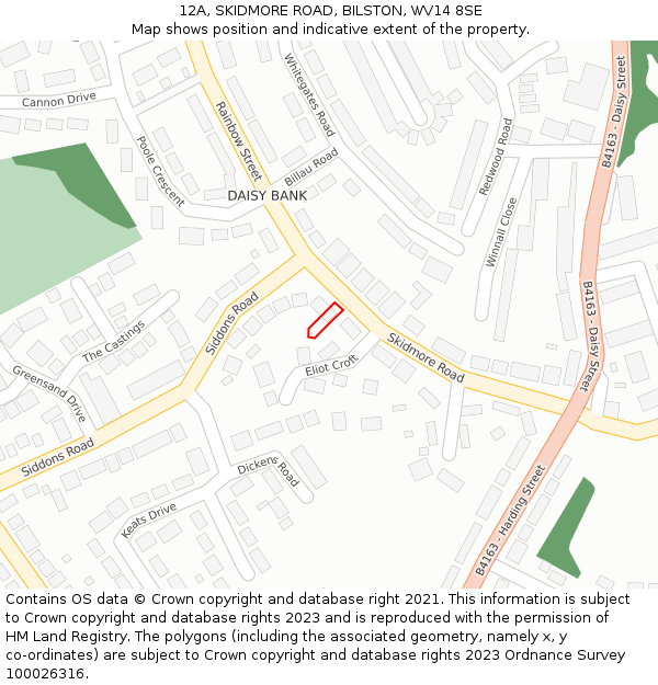 12A, SKIDMORE ROAD, BILSTON, WV14 8SE: Location map and indicative extent of plot