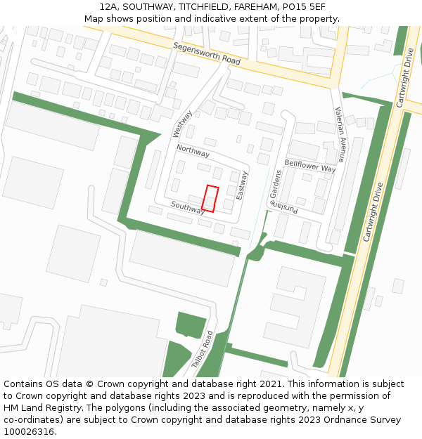 12A, SOUTHWAY, TITCHFIELD, FAREHAM, PO15 5EF: Location map and indicative extent of plot