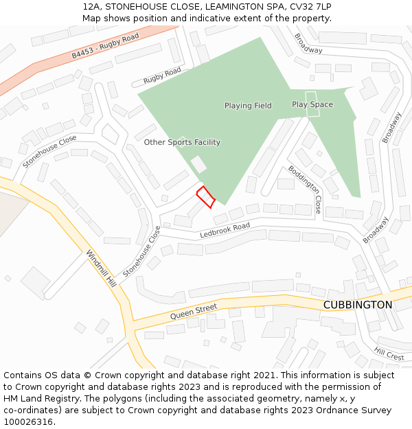 12A, STONEHOUSE CLOSE, LEAMINGTON SPA, CV32 7LP: Location map and indicative extent of plot