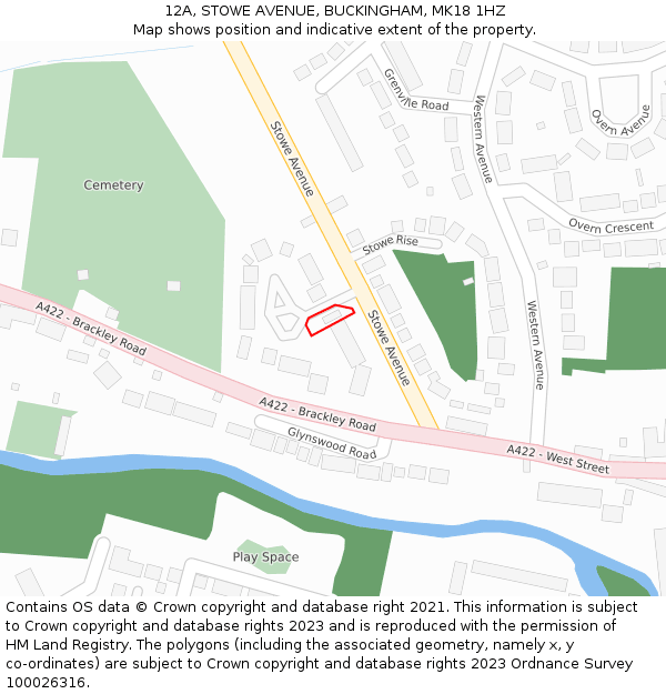 12A, STOWE AVENUE, BUCKINGHAM, MK18 1HZ: Location map and indicative extent of plot