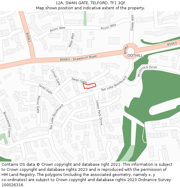 12A, SWAN GATE, TELFORD, TF1 3QF: Location map and indicative extent of plot