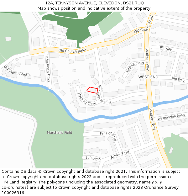 12A, TENNYSON AVENUE, CLEVEDON, BS21 7UQ: Location map and indicative extent of plot