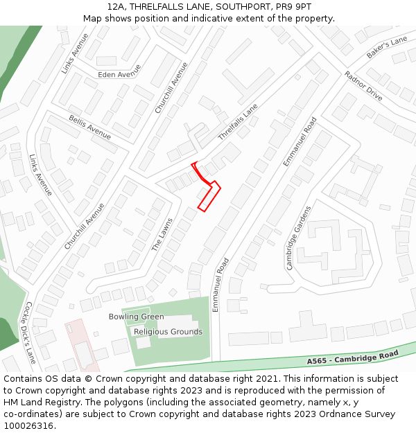 12A, THRELFALLS LANE, SOUTHPORT, PR9 9PT: Location map and indicative extent of plot