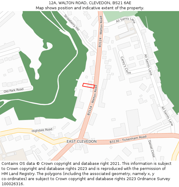 12A, WALTON ROAD, CLEVEDON, BS21 6AE: Location map and indicative extent of plot