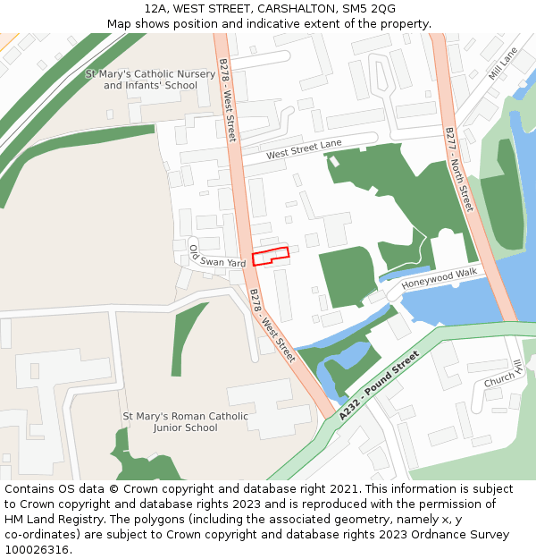 12A, WEST STREET, CARSHALTON, SM5 2QG: Location map and indicative extent of plot