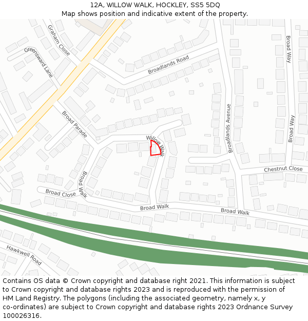 12A, WILLOW WALK, HOCKLEY, SS5 5DQ: Location map and indicative extent of plot