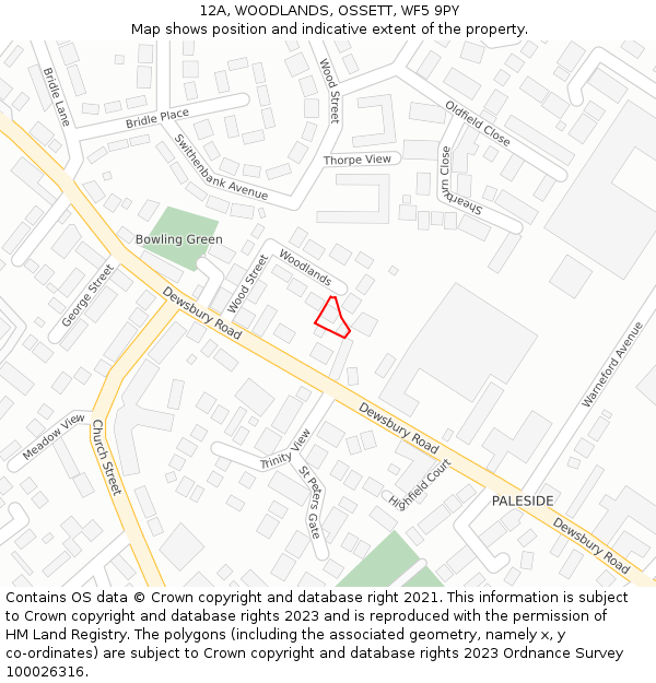 12A, WOODLANDS, OSSETT, WF5 9PY: Location map and indicative extent of plot