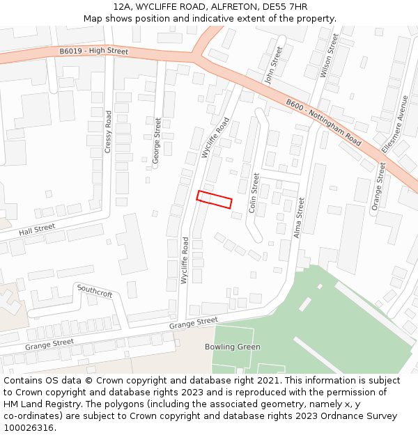 12A, WYCLIFFE ROAD, ALFRETON, DE55 7HR: Location map and indicative extent of plot