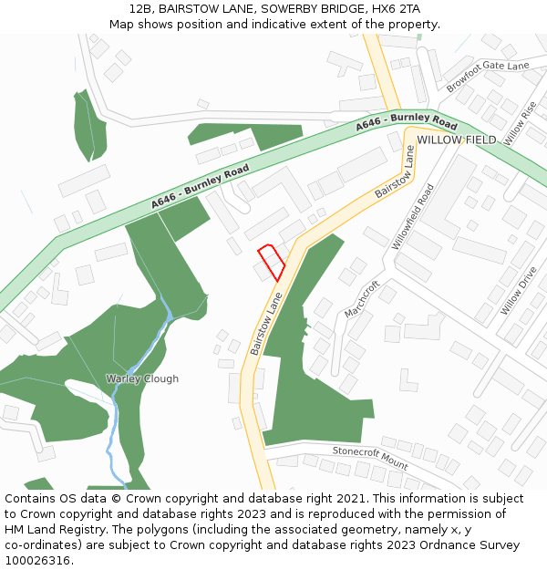 12B, BAIRSTOW LANE, SOWERBY BRIDGE, HX6 2TA: Location map and indicative extent of plot