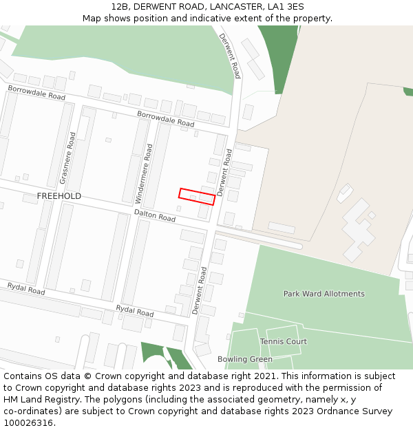12B, DERWENT ROAD, LANCASTER, LA1 3ES: Location map and indicative extent of plot