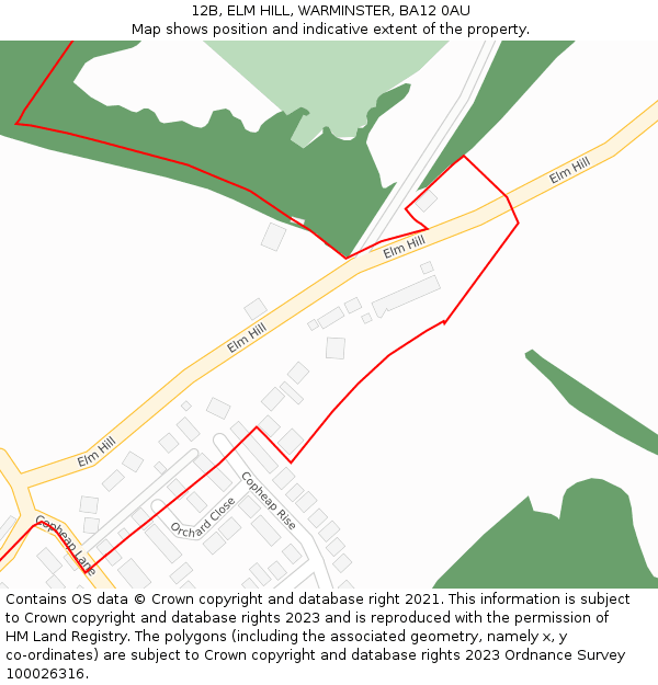 12B, ELM HILL, WARMINSTER, BA12 0AU: Location map and indicative extent of plot