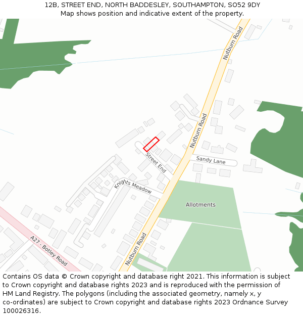 12B, STREET END, NORTH BADDESLEY, SOUTHAMPTON, SO52 9DY: Location map and indicative extent of plot