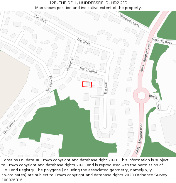 12B, THE DELL, HUDDERSFIELD, HD2 2FD: Location map and indicative extent of plot