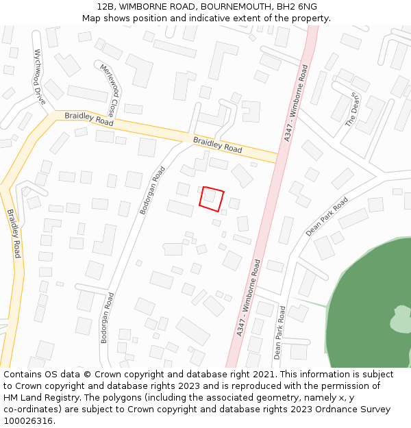 12B, WIMBORNE ROAD, BOURNEMOUTH, BH2 6NG: Location map and indicative extent of plot