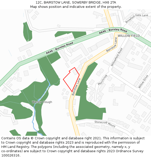 12C, BAIRSTOW LANE, SOWERBY BRIDGE, HX6 2TA: Location map and indicative extent of plot