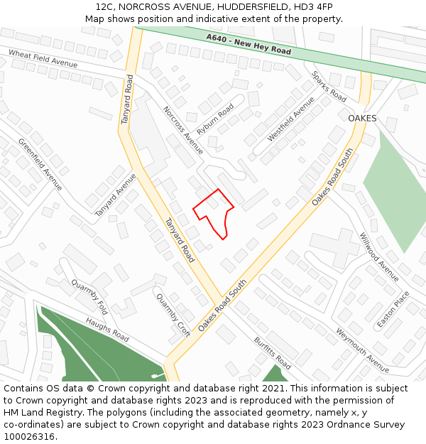 12C, NORCROSS AVENUE, HUDDERSFIELD, HD3 4FP: Location map and indicative extent of plot