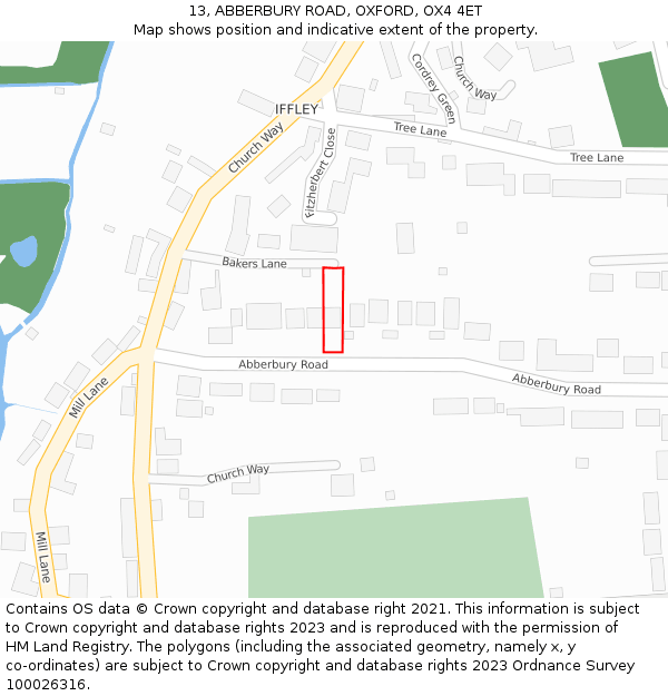 13, ABBERBURY ROAD, OXFORD, OX4 4ET: Location map and indicative extent of plot