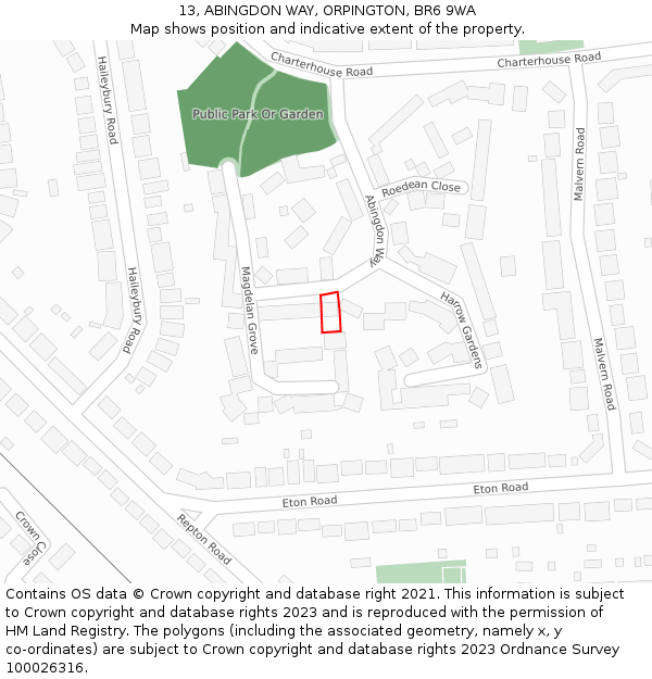 13, ABINGDON WAY, ORPINGTON, BR6 9WA: Location map and indicative extent of plot