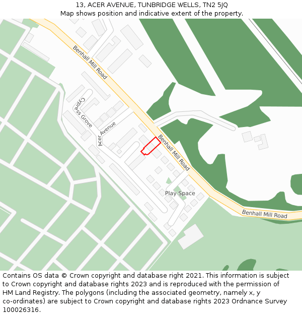 13, ACER AVENUE, TUNBRIDGE WELLS, TN2 5JQ: Location map and indicative extent of plot