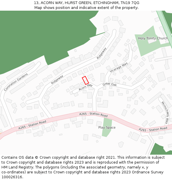 13, ACORN WAY, HURST GREEN, ETCHINGHAM, TN19 7QG: Location map and indicative extent of plot