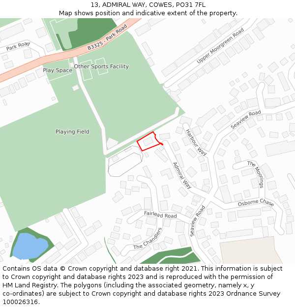 13, ADMIRAL WAY, COWES, PO31 7FL: Location map and indicative extent of plot