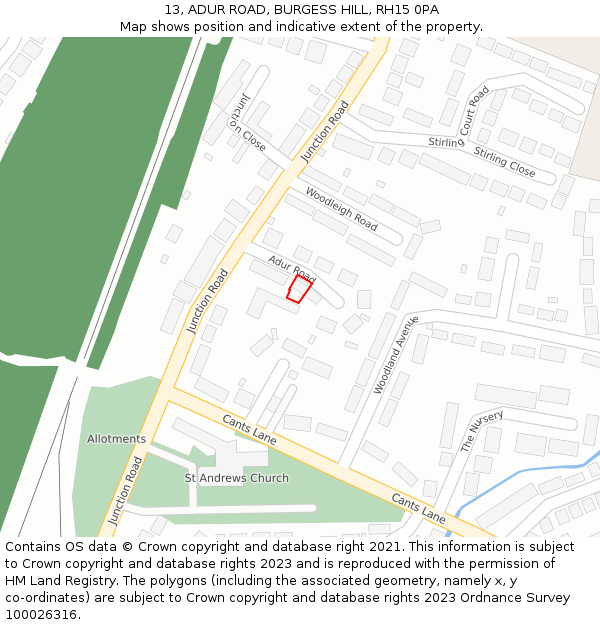 13, ADUR ROAD, BURGESS HILL, RH15 0PA: Location map and indicative extent of plot