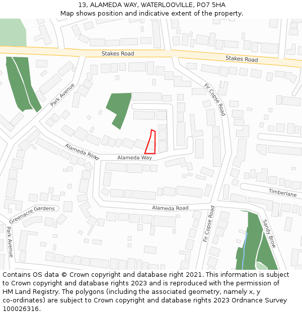 13, ALAMEDA WAY, WATERLOOVILLE, PO7 5HA: Location map and indicative extent of plot