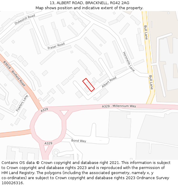 13, ALBERT ROAD, BRACKNELL, RG42 2AG: Location map and indicative extent of plot