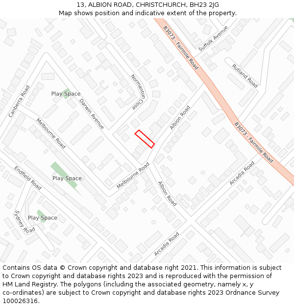 13, ALBION ROAD, CHRISTCHURCH, BH23 2JG: Location map and indicative extent of plot