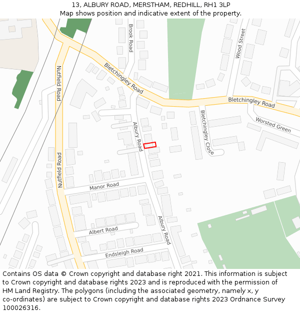 13, ALBURY ROAD, MERSTHAM, REDHILL, RH1 3LP: Location map and indicative extent of plot