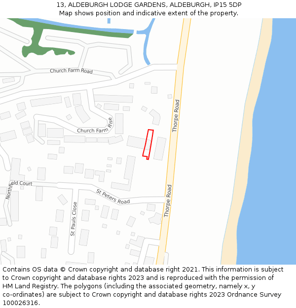 13, ALDEBURGH LODGE GARDENS, ALDEBURGH, IP15 5DP: Location map and indicative extent of plot
