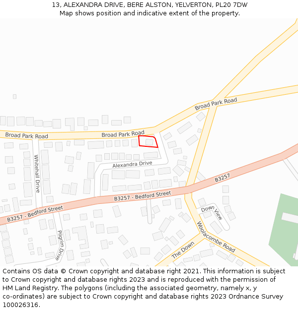 13, ALEXANDRA DRIVE, BERE ALSTON, YELVERTON, PL20 7DW: Location map and indicative extent of plot