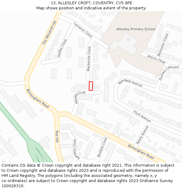 13, ALLESLEY CROFT, COVENTRY, CV5 9PE: Location map and indicative extent of plot