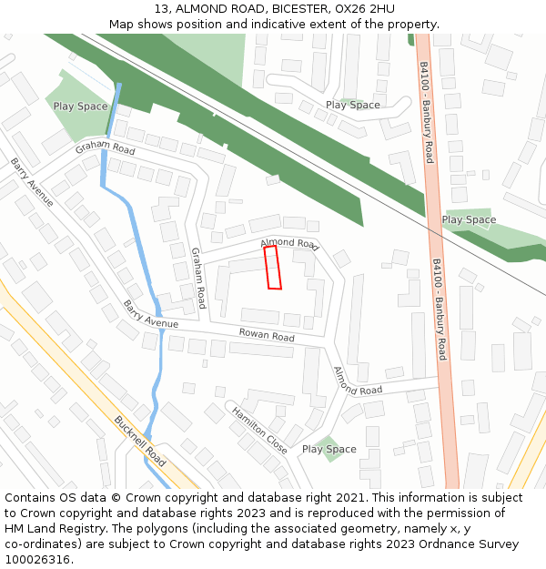 13, ALMOND ROAD, BICESTER, OX26 2HU: Location map and indicative extent of plot